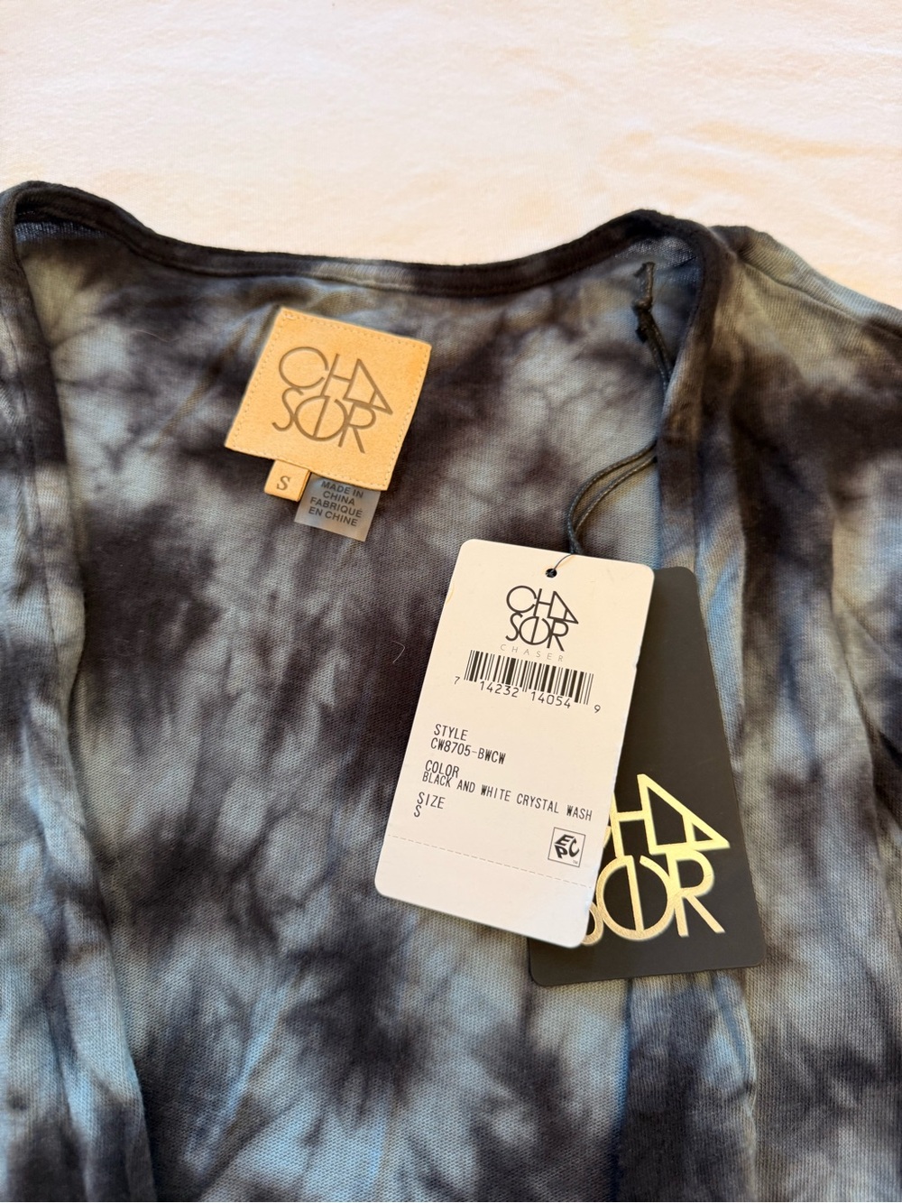 NWT! Chaser Tie-Dye Fringe Hem Short Sleeve Top - Black & Blue - Picture 3 of 4